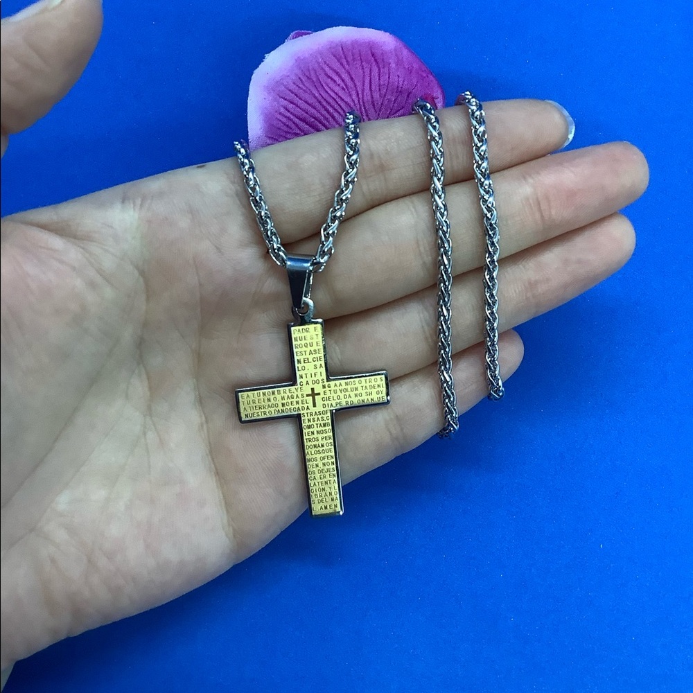 stainless steels  Lords Prayer cross neckl…